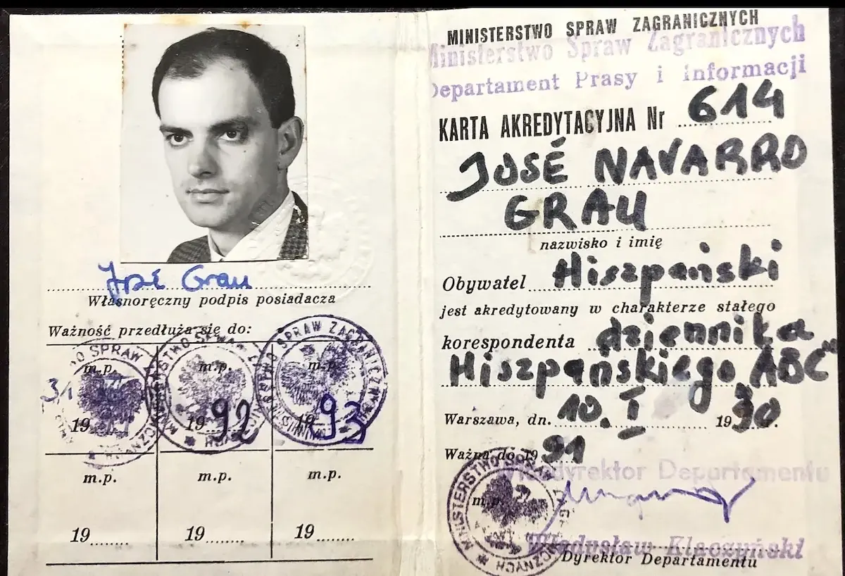 Carné de prensa polaco de José Manuel Grau Navarro, 1989